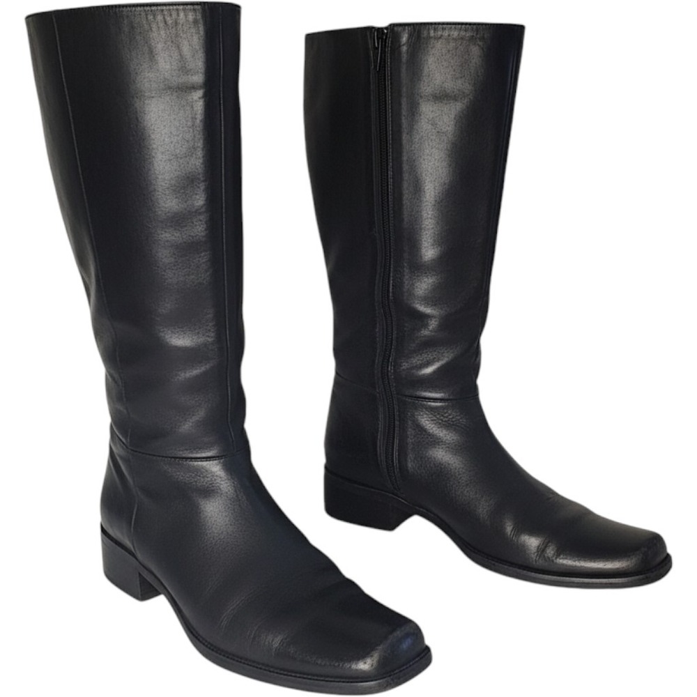 Naturalizer Womens 10 Black Leather Tall Boots Square Toe Brazil 875NA28